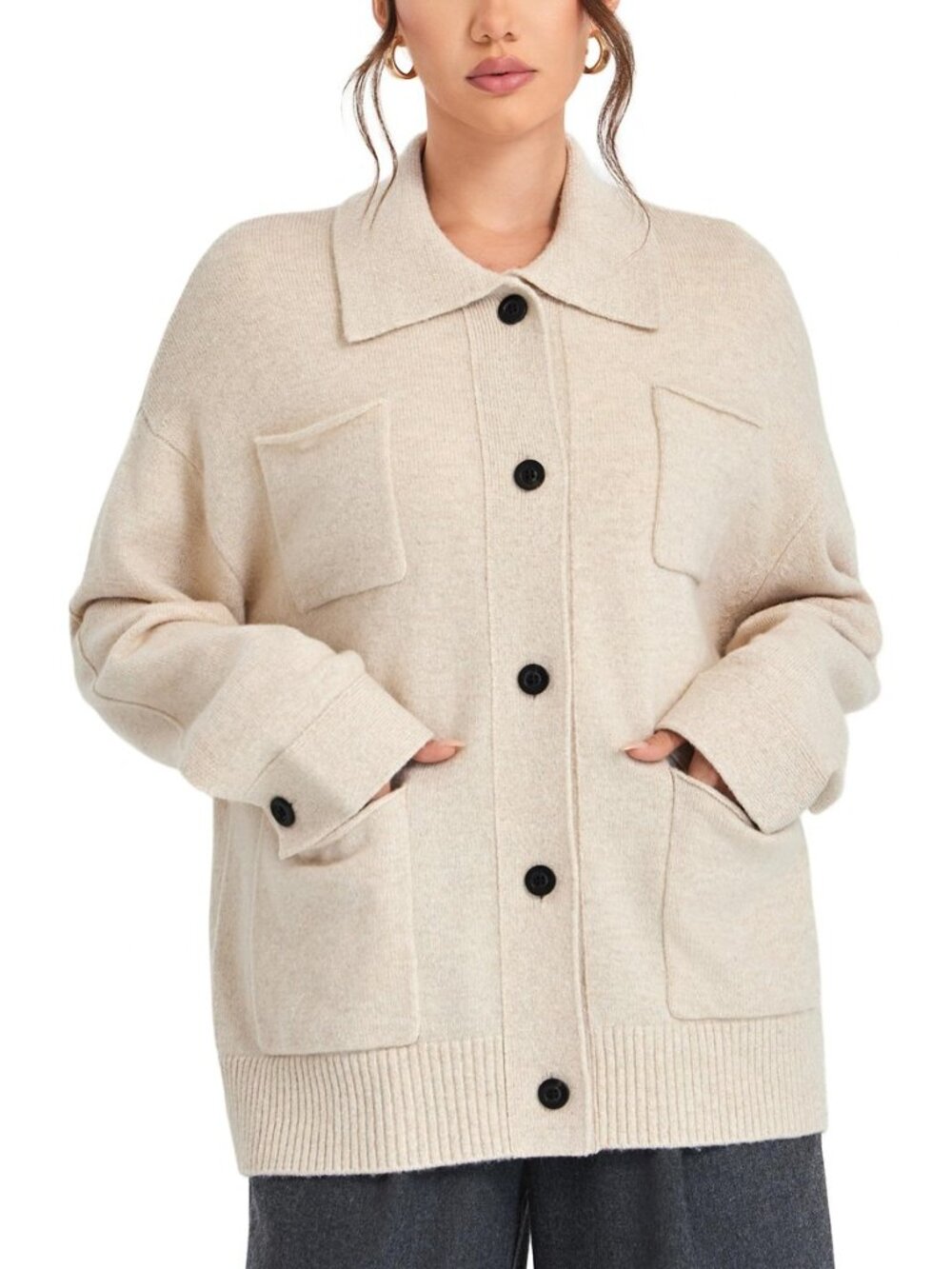 Striped Quarter Zip Sweater for Women, Wool Blend Collared Pullover